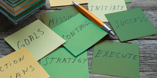 desk with post it notes